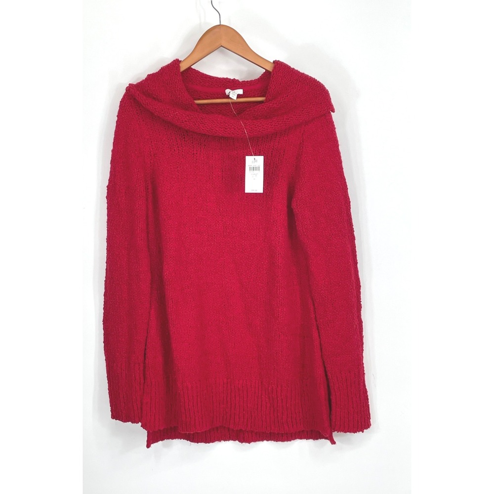 NWT J. Jill Womens Sweater XLT Cowl Neck Scarlet Red Textured Knit Tall 304673